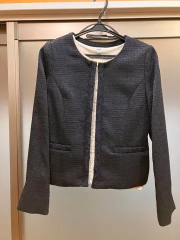 네이비 노카라 자켓 세트