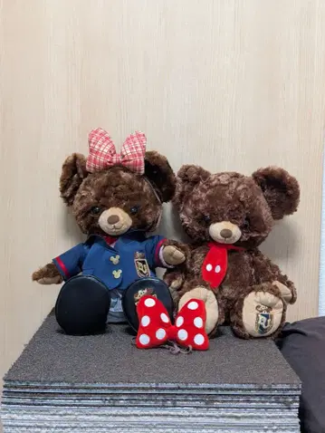 브라운색 리본 포함 봉제 인형 세트