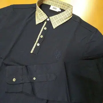 DAKS London 새상품 닥스 긴팔 체크 옷깃 피케 셔츠 네이비 M