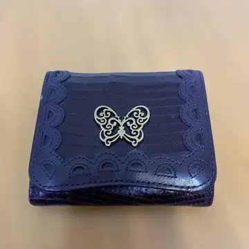 anna sui 버터플라이 로고 퍼플 3단 폴더형 지갑