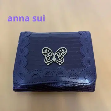 anna sui 버터플라이 로고 퍼플 3단 폴더형 지갑