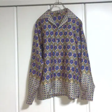 기하학 패턴 긴팔 셔츠 골드/블루