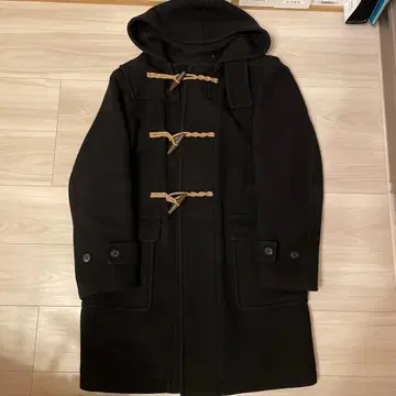 블랙 후드 부착 더플 코트