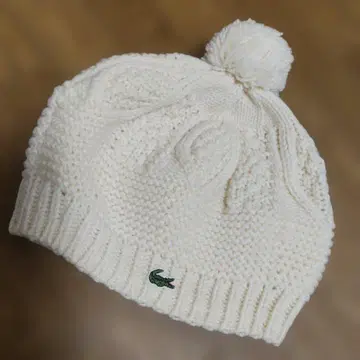 LACOSTE, 아이보리 폼폼 포함 니트 모자