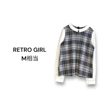 레트로걸 RETRO GIRL 블라우스 [ M 상당 ] 체크 쉬폰