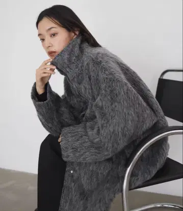 hellam 샤기 미들 코트 샤기 2WAY 칼라 코트 아우터