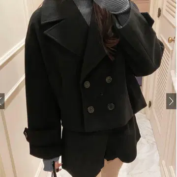 GRL 더블 버튼 숏 기장 코트 블랙