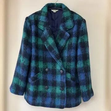 Les Halles 체크 무늬 모헤어 터치 더블 자켓 빈티지