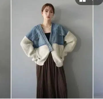 뤼미에 데님 절개 네프 니트 가디건