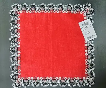 치카자와 레이스 타월 손수건 웃는 문에는 복이 온다 빨간색