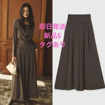 새상품 아뉴앙스 파우더 새틴 와이드 팬츠 카키 브라운