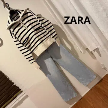ZARA 스트라이프 하프 지퍼 면 니트