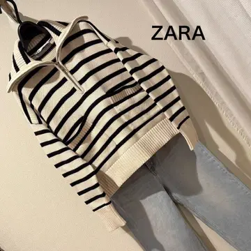 ZARA 스트라이프 하프 지퍼 면 니트