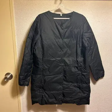 무인 XL 블랙 노카라 다운 코트