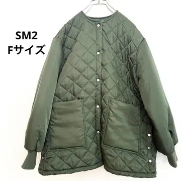 사만사 모스모스 퀼팅 코트 밀리터리 그린 노카라 충전솜