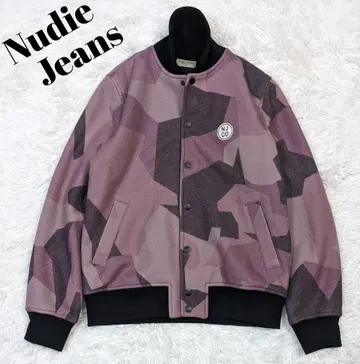 누디진 블루종 바시티 자켓 실측치수 M 상당 핑크 카모플라쥬 카모플라주
