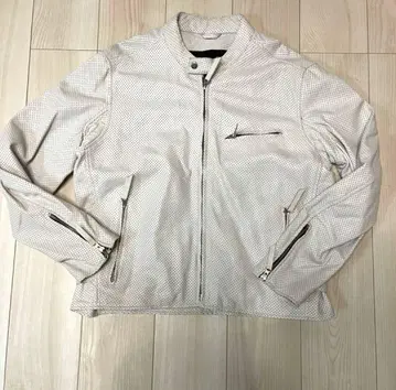 화이트 메쉬 가죽 싱글 라이더 자켓