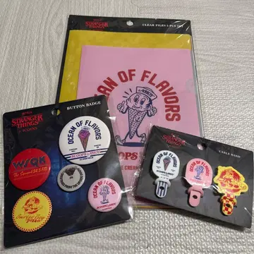 3COINS 기묘한 이야기 클리어 파일 캔뱃지 케이블 밴딩