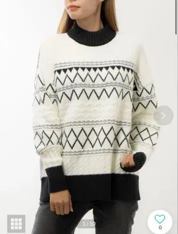 RAW FUDGE 배색 자카드 케이블 니트 풀오버