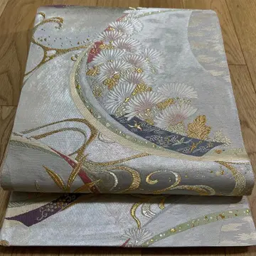 육통 무늬 후쿠로 오비 당직 길상 꽃 문양 금실 순수 실크 401