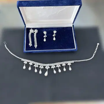 크리스탈 펄 목걸이 귀찌 세트 포멀 액세서리 세트