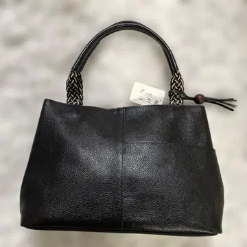 후시미 삼창 블랙 가죽 뜨개질 핸드백