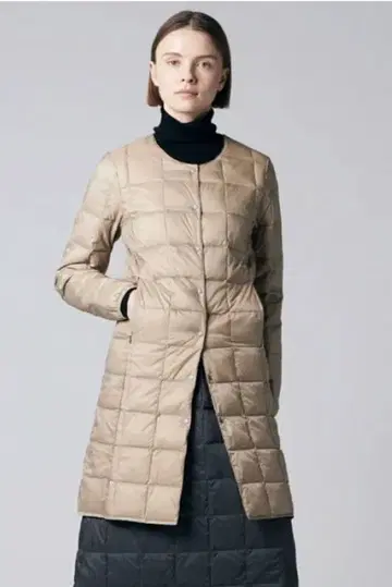 TAION (타이온) 크루넥 롱 다운 자켓 L 샌드 베이지