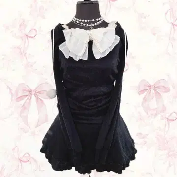 00s y2k 튤라라계 폼폼 포함 원피스 개더 다크코어