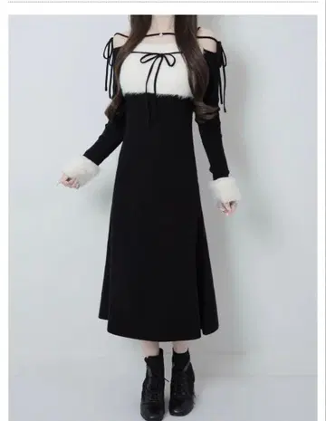 루미뇽 Ribbon bust fluffy long op 블랙