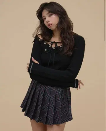 andmary Anita button knit tops black