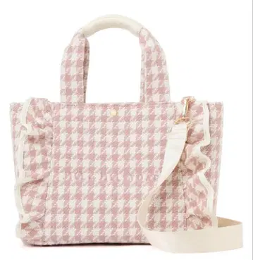 체크 트위드 프릴 토트백 핑크