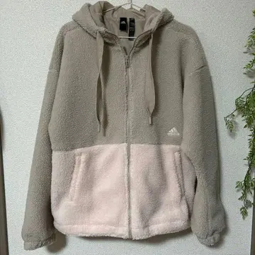 adidas 플리스 보아 루즈핏 풀 지퍼 자켓 베이지 M
