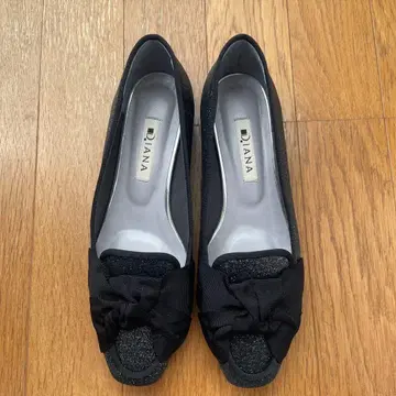 다이애나 블랙 플랫슈즈 23cm 리본 라메