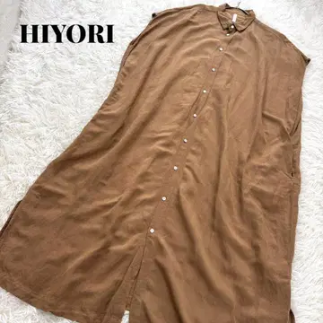 HOYORI 새상품급 슬리브리스 롱 원피스 린넨 와이드 실루엣 브라운