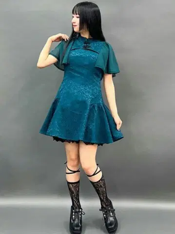 axes femme POETIQUE 차이나 디자인 미니 원피스 그린