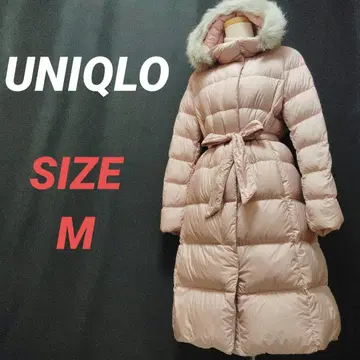 UNIQLO 유니클로 다운 코트 여성용 핑크 M 허리 벨트