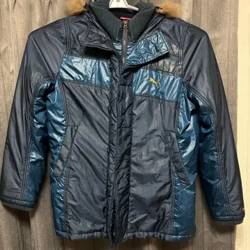 후드 부착 네이비 다운 자켓