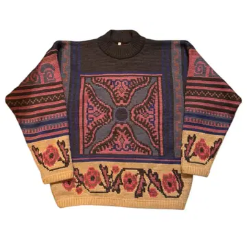 프랑스제 1990s OXBOW 니트 스웨터 자카드 니트 올 패턴