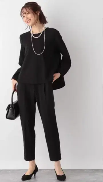 S 글로벌 워크 스고락 컷 블라우스 팬츠 세트 블랙