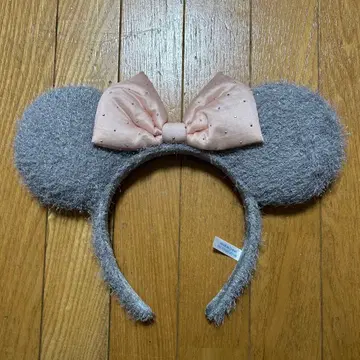 미키 모양 머리띠 그레이 핑크 리본