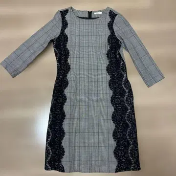 TOTALITE 체크 무늬 레이스 7부 소매 원피스