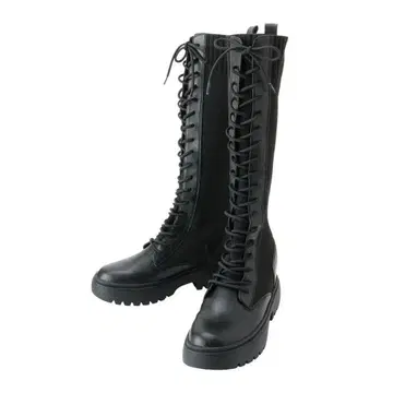 레이스업 블랙 롱 부츠