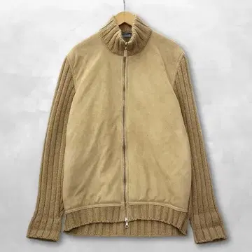 그랑사쏘 리브 니트 콤비 페이크 무스탕 집업 블루종 자켓