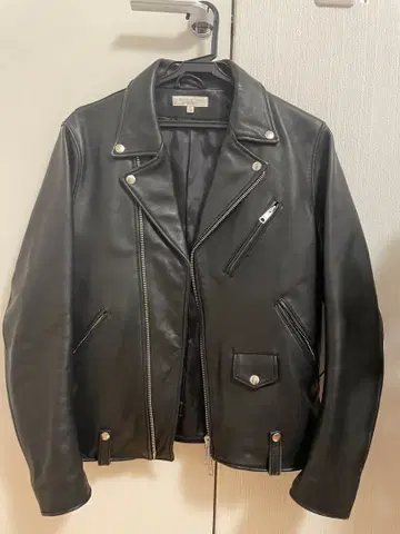 블랙 가죽 더블 라이더 자켓