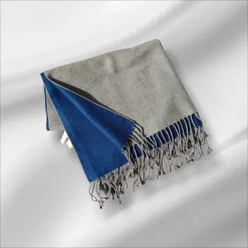 두세 deux C 실크 100% 스톨 머플러 대형 그레이 블루