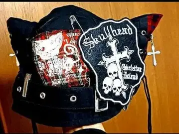 mad punks 스컬 프린트 고양이 귀 모자 블랙 레드