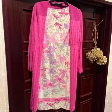 레오나르 롱 가디건 핑크