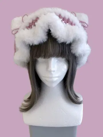 고양이 귀 니트 모자 2-23 핑크 화이트 화이트