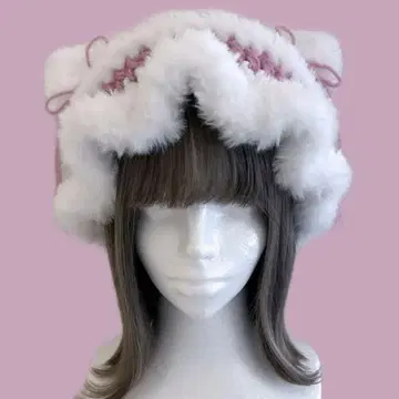 고양이 귀 니트 모자 2-23 핑크 화이트 화이트