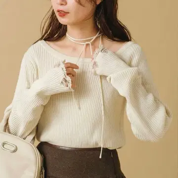 kastane 카스타네 데미지 리브 니트 풀오버 초커 플레어 소매